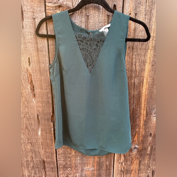 H&M Tops - H&M Green/Teal Lace V-Neck Short Sleeve Casual Business Shirt Tank Top